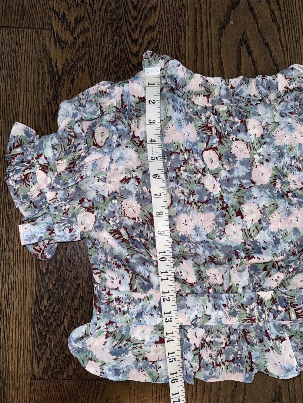 En Saison Floral Print Button-Up Ruffle Peplum Blouse | XS - Picture 6 of 6